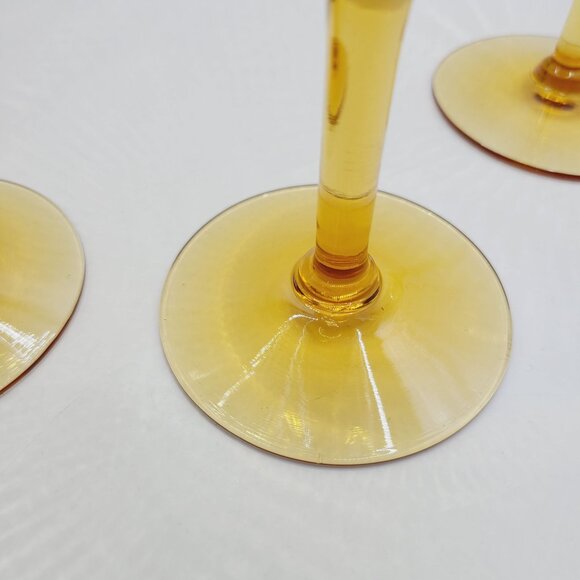 Vintage Amber Glass Wine Goblets With Etched Floral Design Set of 4 MCM - Picture 5 of 10